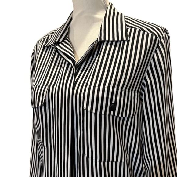 Notations Women's Tailored Striped Button Up Top Size 10 - Picture 2 of 8